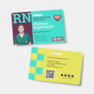 RN Medical Employee Photo ID Badge Barcode QR
