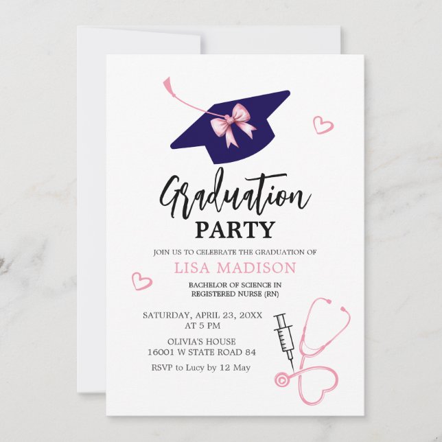 RN Modern Nursing Graduation Party Invitation (Front)
