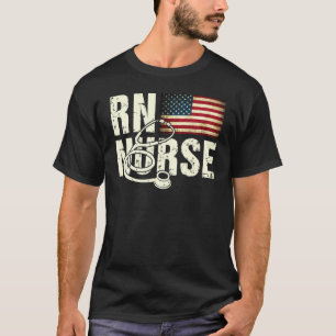 RN Nurse American Flag 4th of July Veterans US Pat T-Shirt