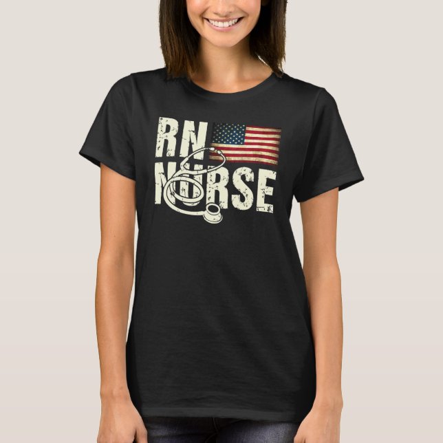RN Nurse American Flag 4th of July Veterans US Pat T-Shirt (Front)