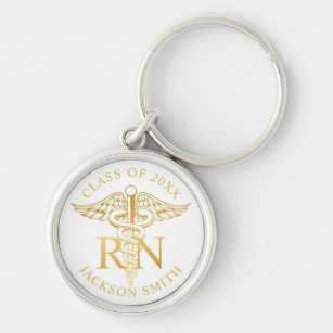 RN Nurse faux gold caduceus Custom Colour Key Ring