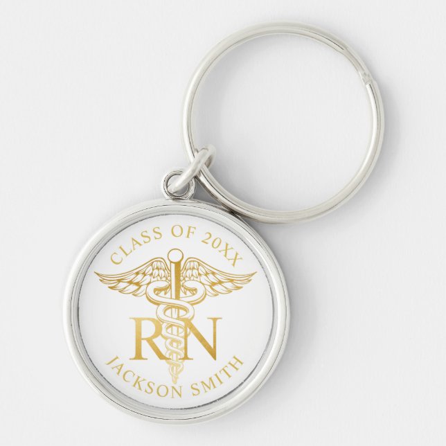 RN Nurse faux gold caduceus Custom Colour Key Ring (Front)