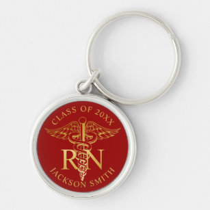 RN Nurse faux gold caduceus Red and Gold Key Ring