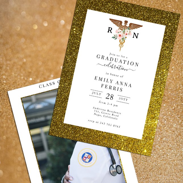 RN Nurse Floral Photo Graduation Invitation (Creator Uploaded)
