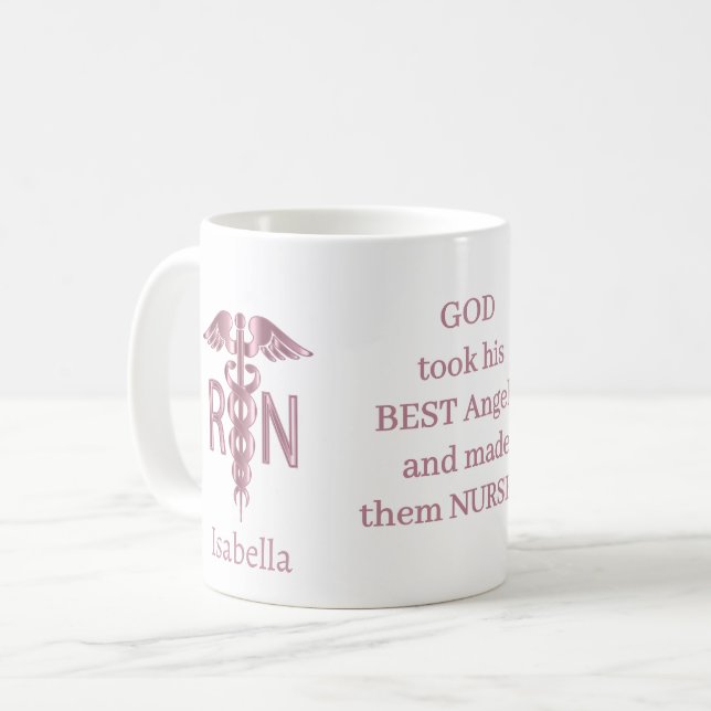 RN Nurse Gift - Personalise - Pink Coffee Mug (Front Left)