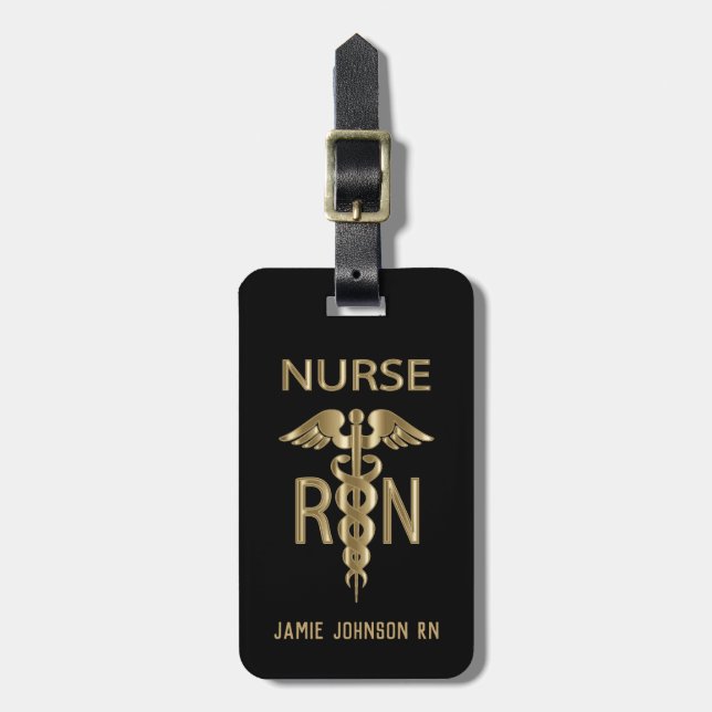 RN Nurse - Gold and Black Luggage Tag (Front Vertical)