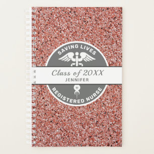 RN Nurse Graduation Medical Pink Glitter Name Planner