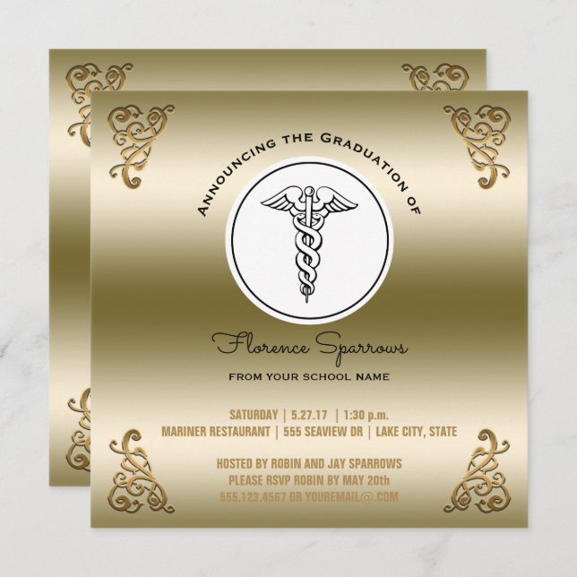 RN Nurse Graduation Party | Gold Pinning Ceremony Invitation (Front/Back)