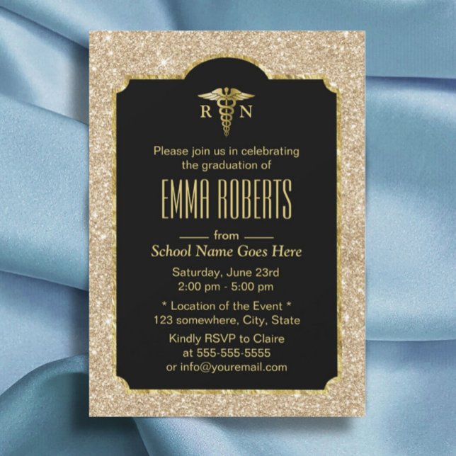 RN Nurse Graduation Party Modern Gold Glitter Invitation (Creator Uploaded)