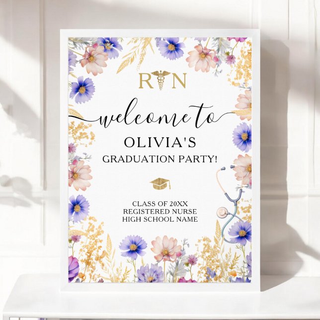RN Nurse Graduation Party Wildflowers Welcome Poster (RN Nurse Graduation Party Wildflowers Welcome Poster)