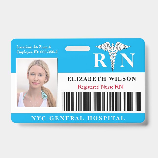 RN Nurse | Hospital Medical Employee Photo ID Badge (Front)