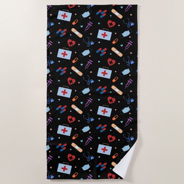 RN Nurse Nursing Student | Doctor Medical Pattern Beach Towel (Front)