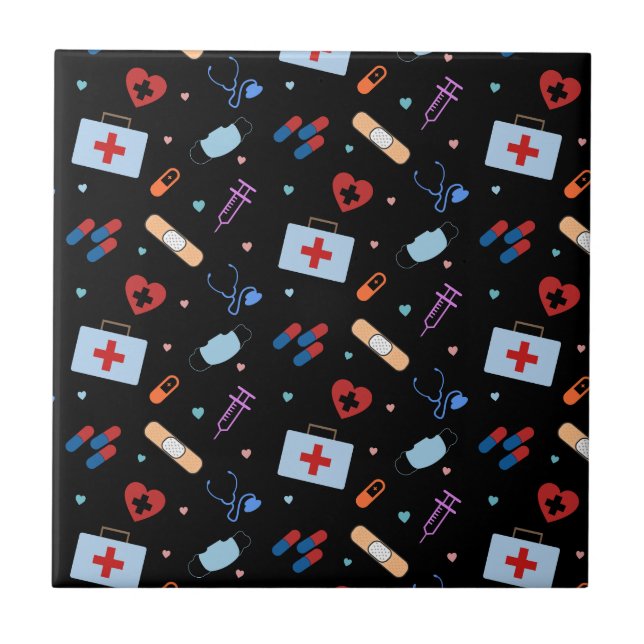RN Nurse Nursing Student | Doctor Medical Pattern Ceramic Tile (Front)