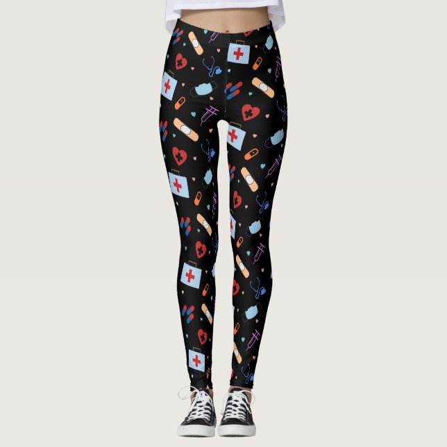 RN Nurse Nursing Student | Doctor Medical Pattern Leggings (Front)