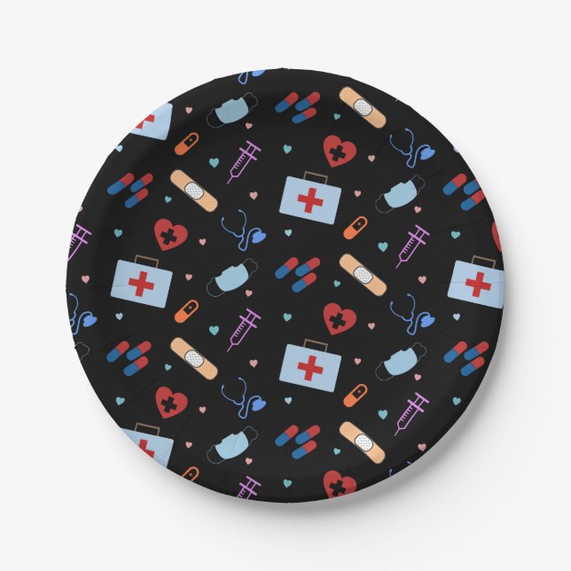 RN Nurse Nursing Student | Doctor Medical Pattern Paper Plate (Front)
