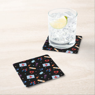 RN Nurse Nursing Student Doctor Medical Pattern Square Paper Coaster