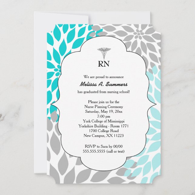 RN Nurse pinning ceremony invites turquoise (Front)