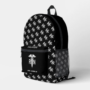 RN Nurse - White and Black Printed Backpack