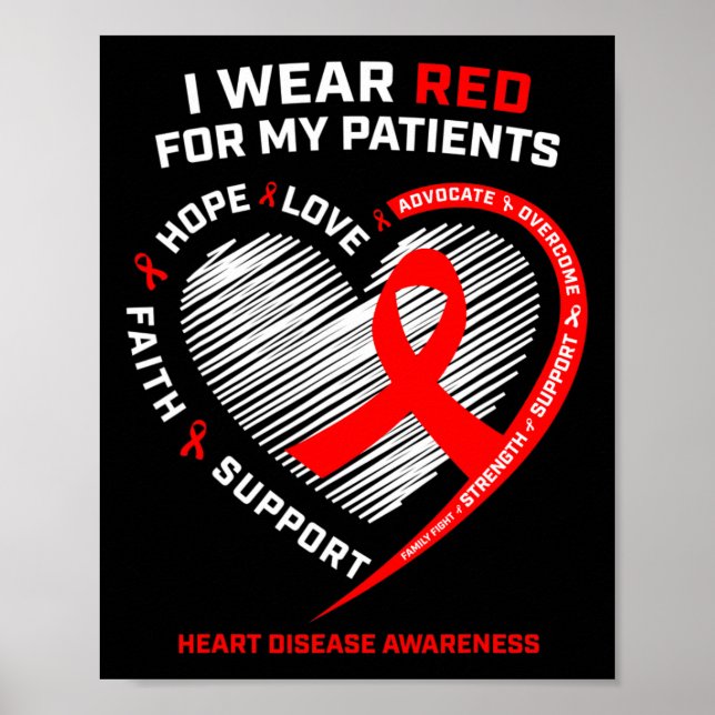 Rn Nurses I Wear Red Heart Disease Awareness  Poster (Front)