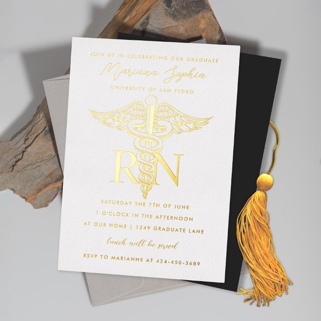 RN Nursing Graduation Gold Foil Invitation (Creator Uploaded)