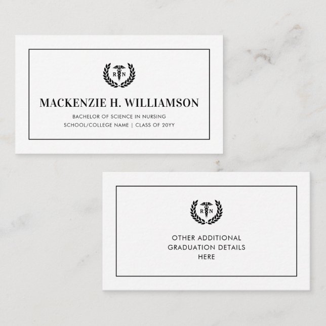 RN Nursing School Graduation Name Card Insert (Front/Back)