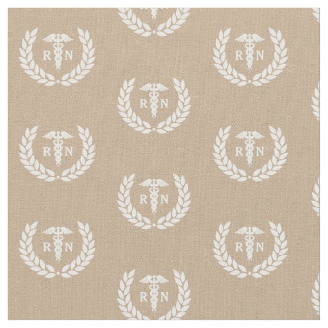 RN Nursing School Graduation Pattern Beige Fabric (Close Up)