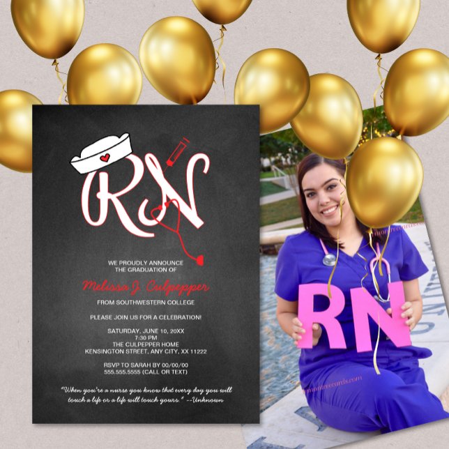 RN PHOTO nurse graduation party pinning chalkboard Invitation (Creator Uploaded)