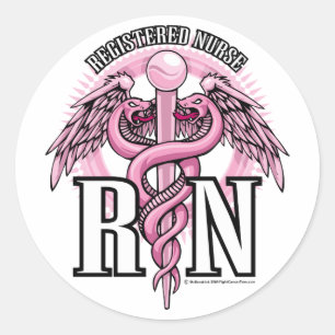RN Pink Caduceus Classic Round Sticker