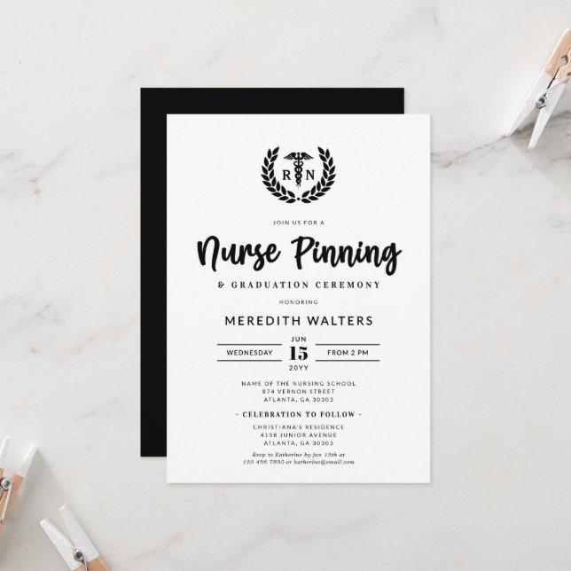 RN Pinning Ceremony and Nursing School Graduation Invitation (Front/Back In Situ)