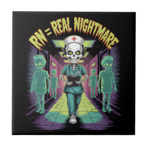 RN = Real Nightmare Halloween Nurse Ceramic Tile