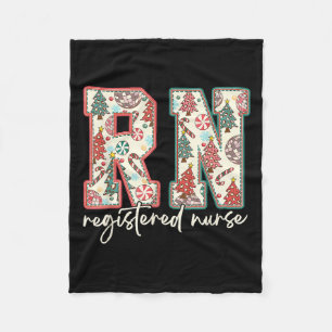 Rn Registerd Nurse Christmas Xmas Tree Santa Pajam Fleece Blanket