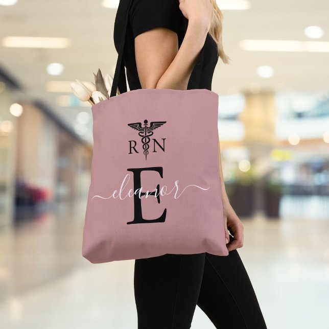 RN Registered Nurse Blush Pink Monogram Tote Bag (Creator Uploaded)