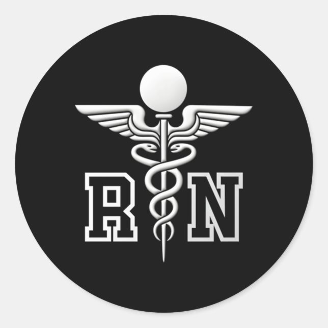 Rn Registered Nurse Caduceus Medical Symbol Classic Round Sticker (Front)