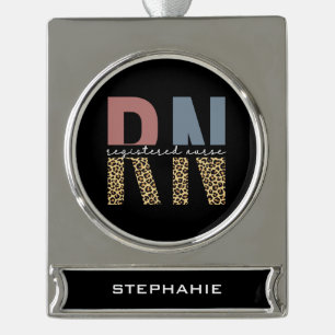RN Registered Nurse Cheetah Print Graduation  Silver Plated Banner Ornament