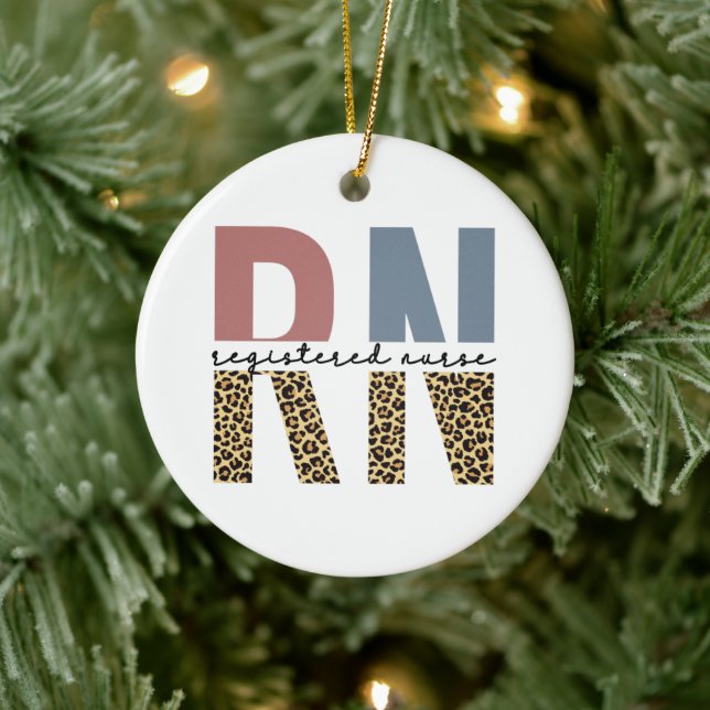 RN Registered Nurse Cheetah Print Nurse Graduation Ceramic Ornament (Tree)
