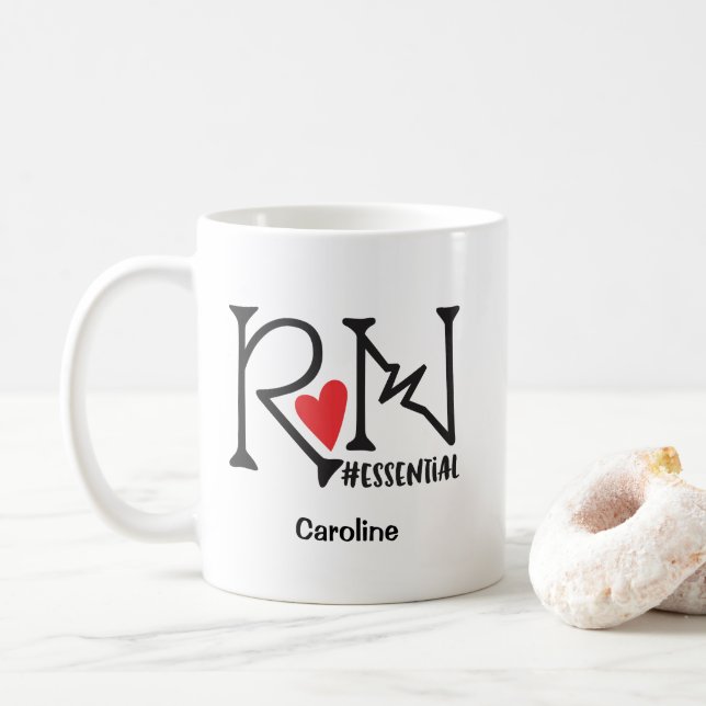 RN Registered Nurse Essential Staff Name Coffee Mug (With Donut)