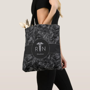 RN Registered Nurse Faux Glitter and Foil Pattern Tote Bag