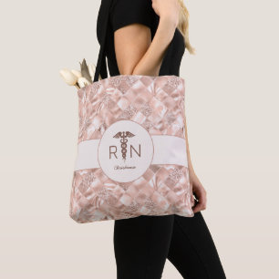 RN Registered Nurse Faux Glitter and Foil Pattern Tote Bag