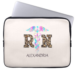 RN, Registered Nurse  Leopard Laptop Sleeve