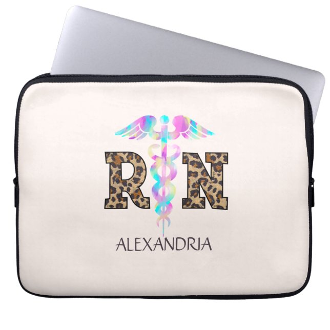 RN, Registered Nurse  Leopard Laptop Sleeve (Front)