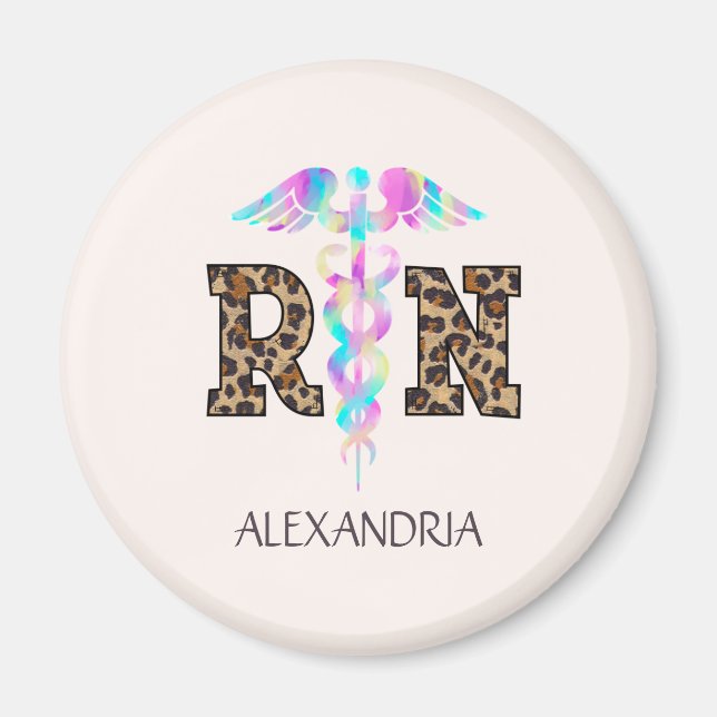 RN, Registered Nurse  Leopard Magnet (Front)