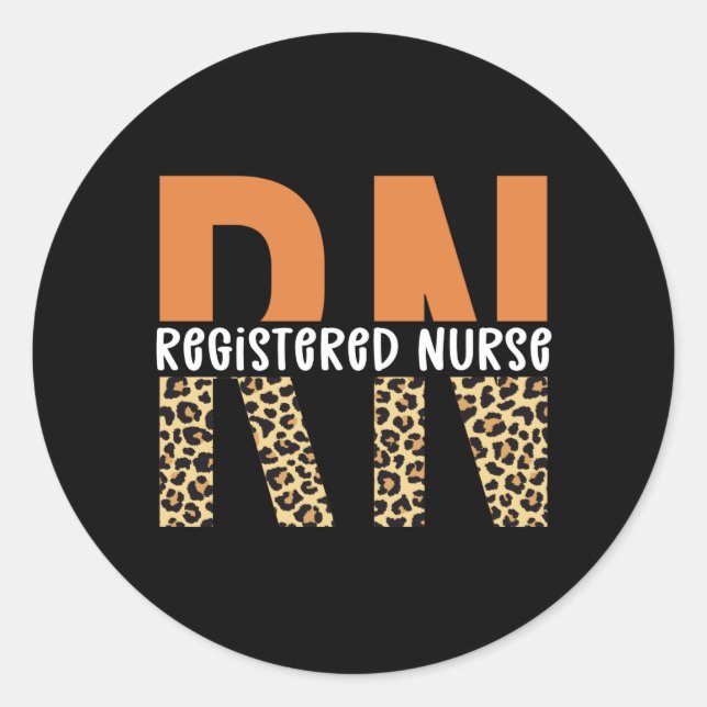 RN Registered Nurse Leopard Typography Classic Round Sticker (Front)
