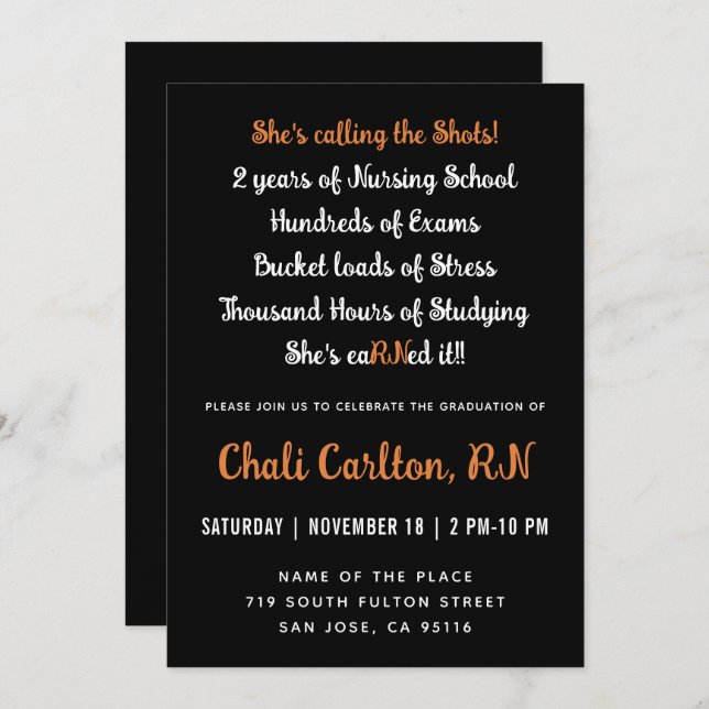 RN Registered Nurse Leopard Typography Graduation  Invitation (Front/Back)