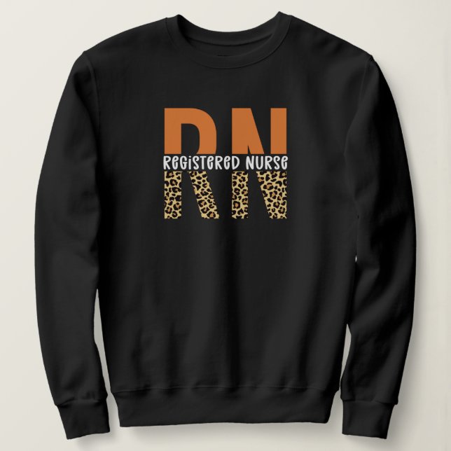 RN Registered Nurse Leopard Typography Sweatshirt (Design Front)
