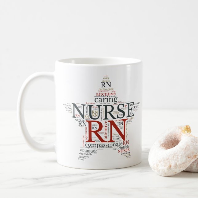 RN Registered Nurse Mug | Nurse Star Word Cloud (With Donut)