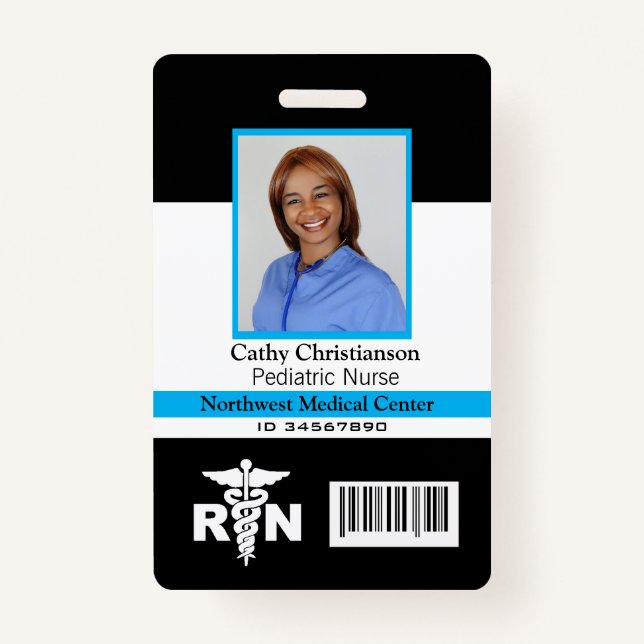 RN Registered Nurse Name Photo Badge Scanner Code ID Badge (Front)