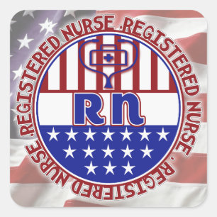 RN REGISTERED NURSE PATRIOTIC BADGE SQUARE STICKER