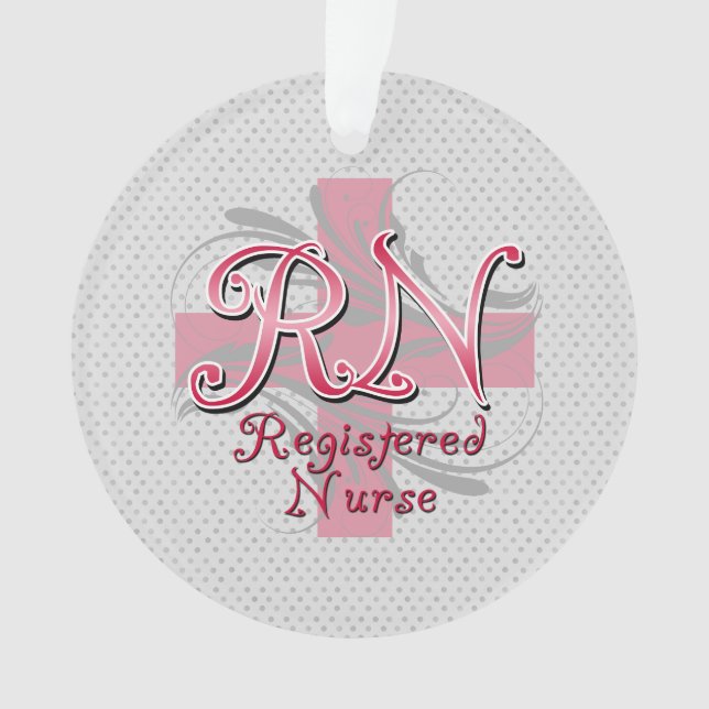 RN Registered Nurse, Pink Cross Swirls Ornament (Front)