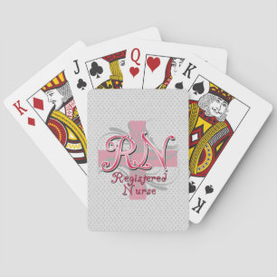 RN Registered Nurse, Pink Cross Swirls Playing Cards
