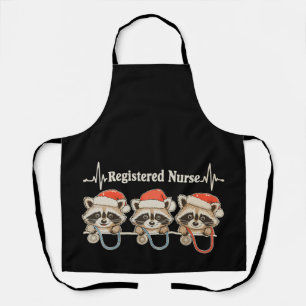 RN Registered Nurse Racoon Santa Hat Christmas Apron